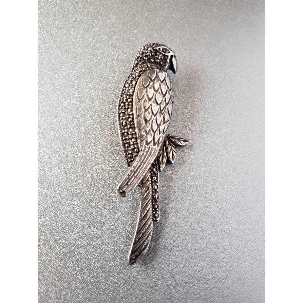 Sterling Silver Parrot Pin Brooch 925 CA Tropical Bird Lover Gift 2.25”